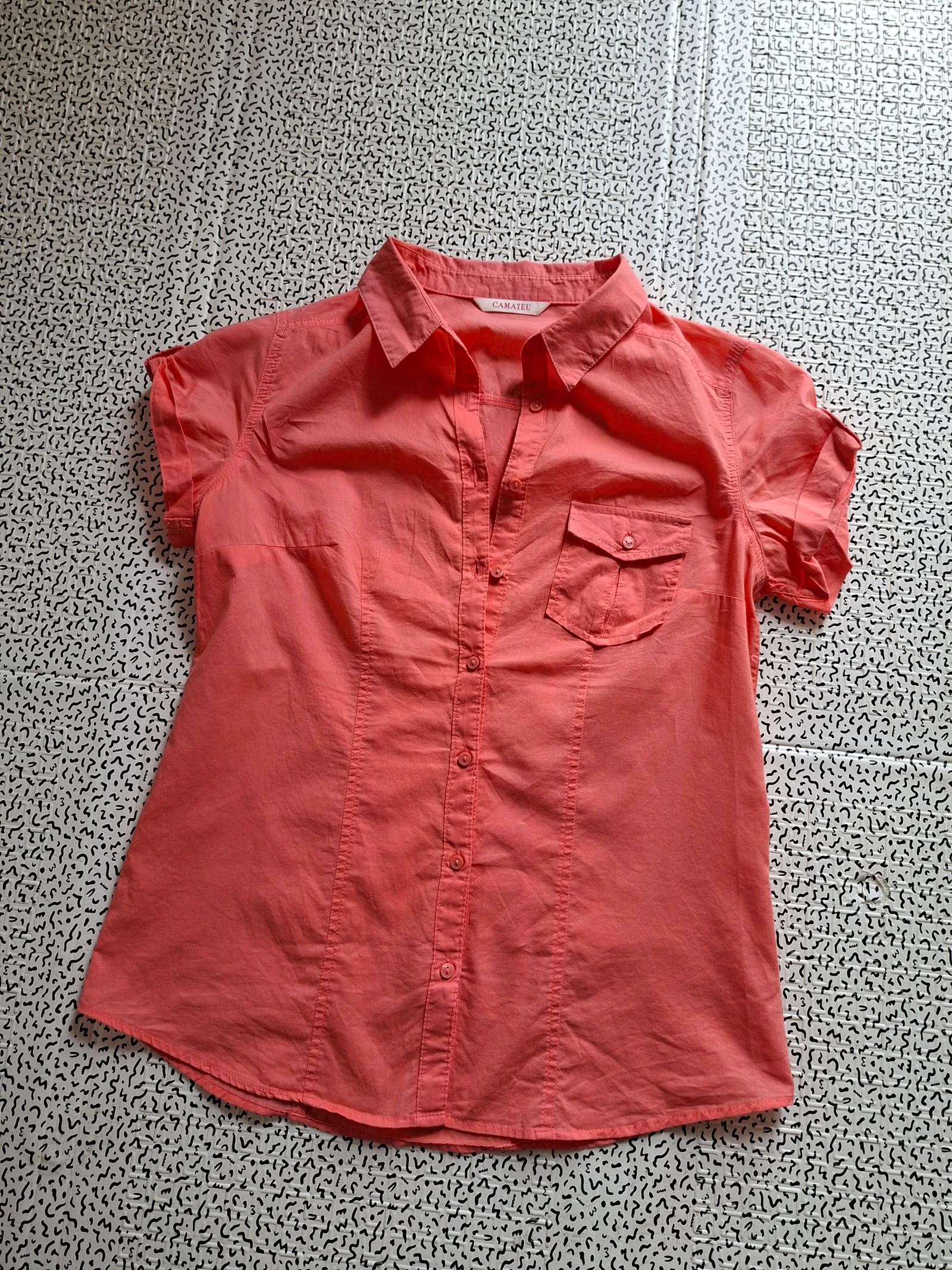 Blusa Camaïeu coral mangas curtas feminina T36 XS algodão – photo 4